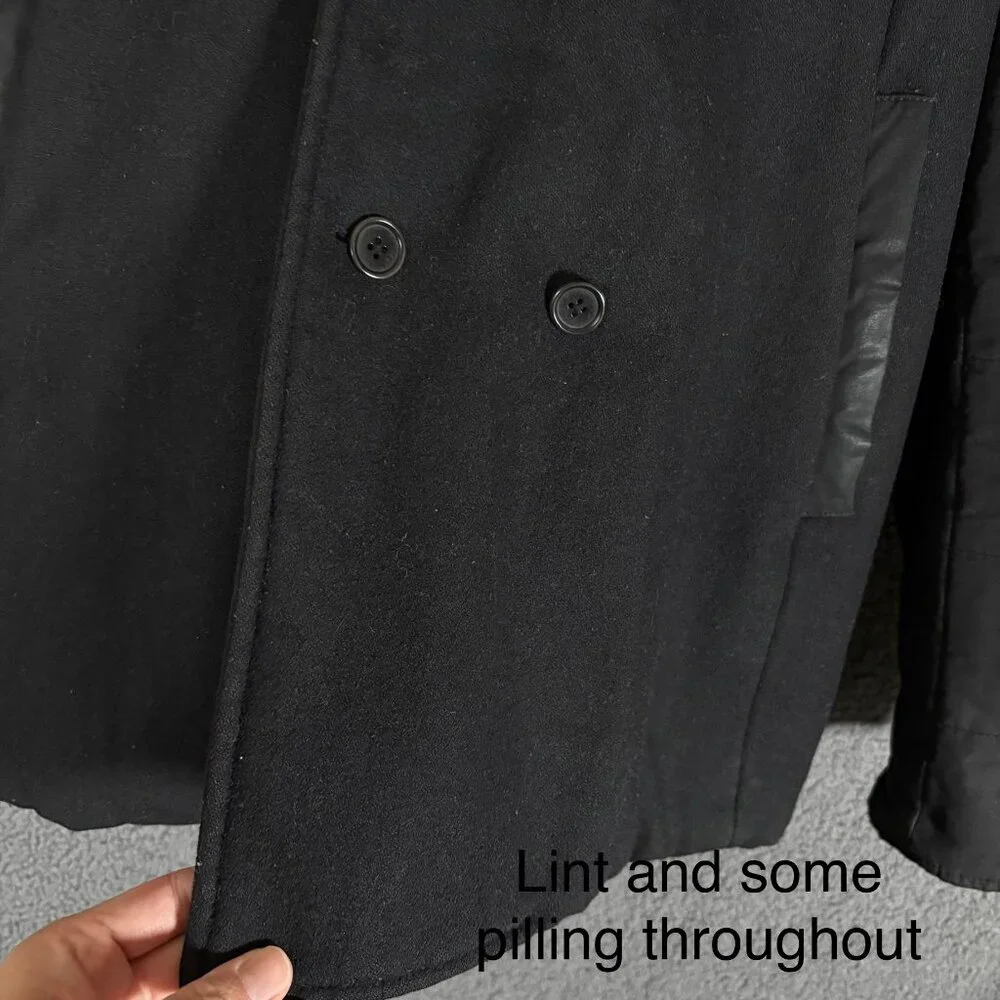 John Varvatos USA Wool Blend Hooded Peacoat Jacket - Men's Size L - Black - Picture 8 of 15